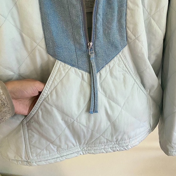 🪞NWT quilted quarter zip collar long sleeve jacket denim blue by something navy - Picture 3 of 4